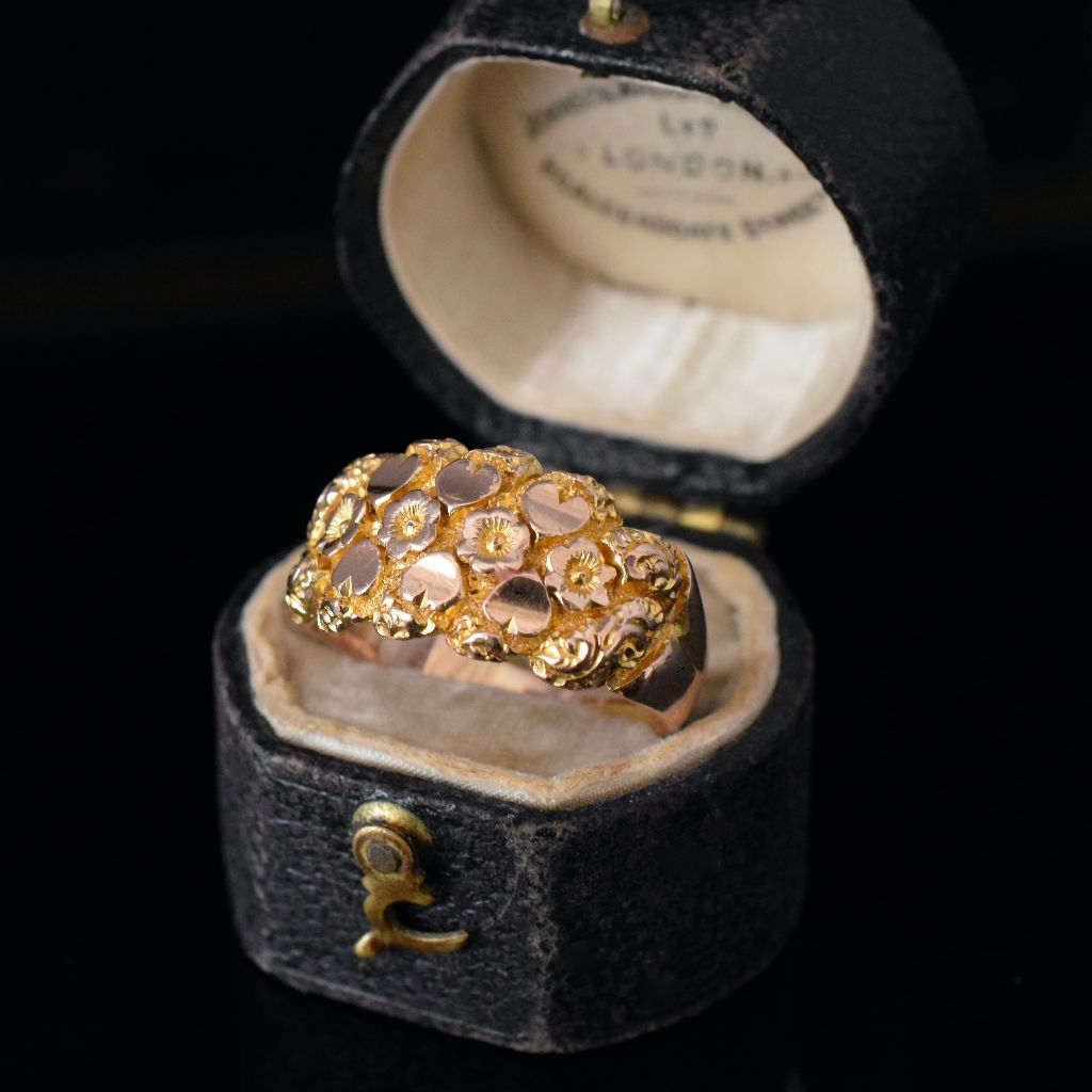 Superb Antique 9ct Rose/Yellow Gold Wide Floral ‘Hearts And Roses’ Ring Birmingham 1909