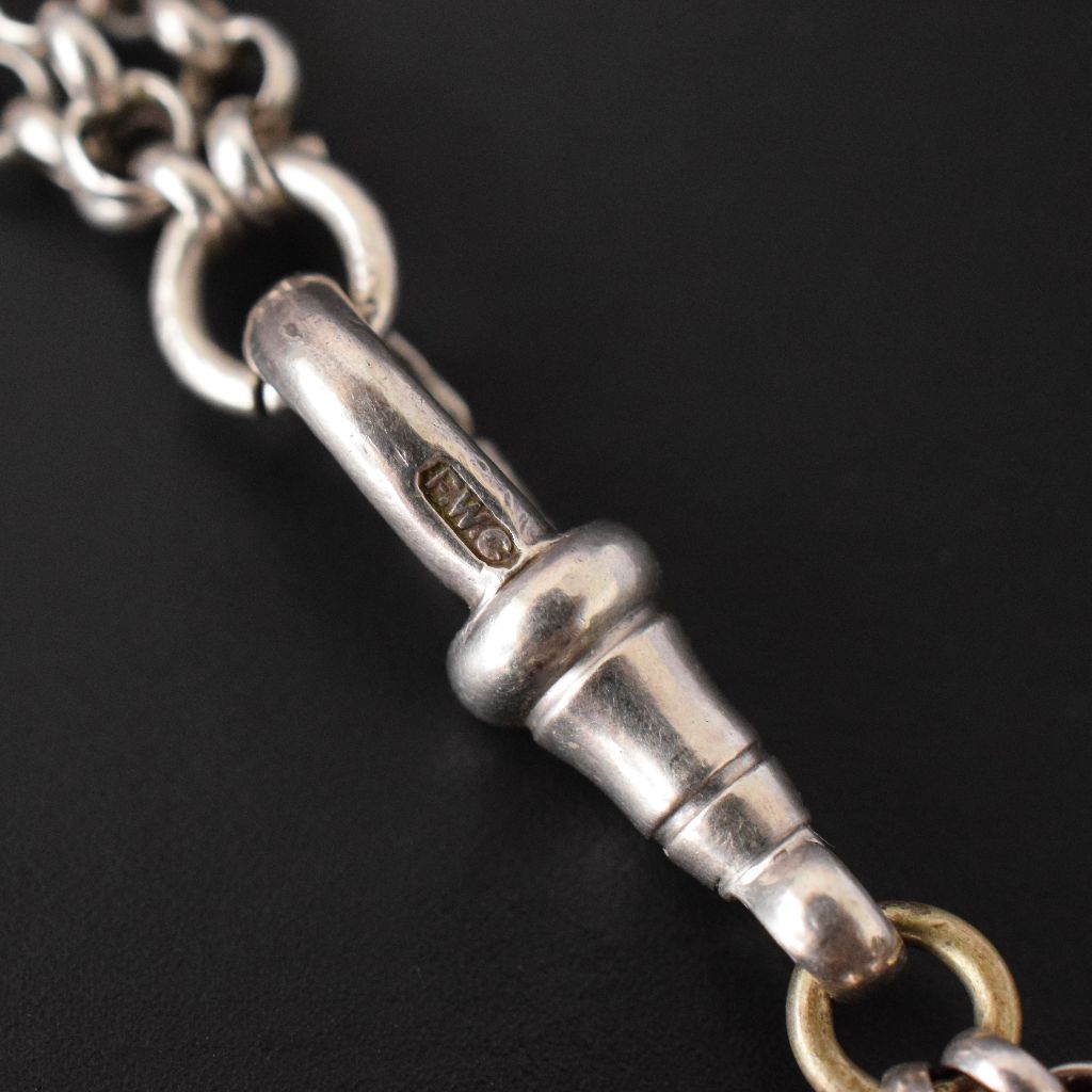 Antique Sterling Silver Triple Strand Belcher Fob Chain Necklace circa 1910