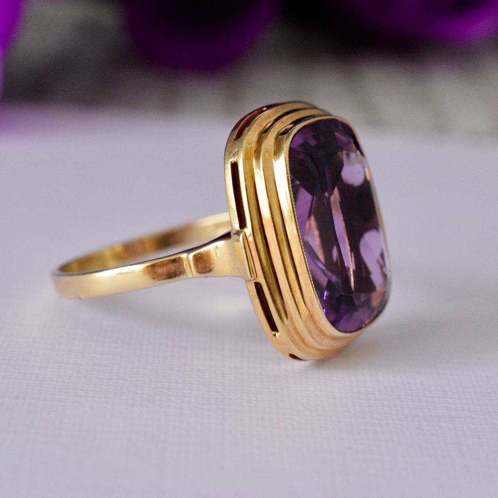 Modern 14ct Yellow Gold Large Natural Amethyst Ring