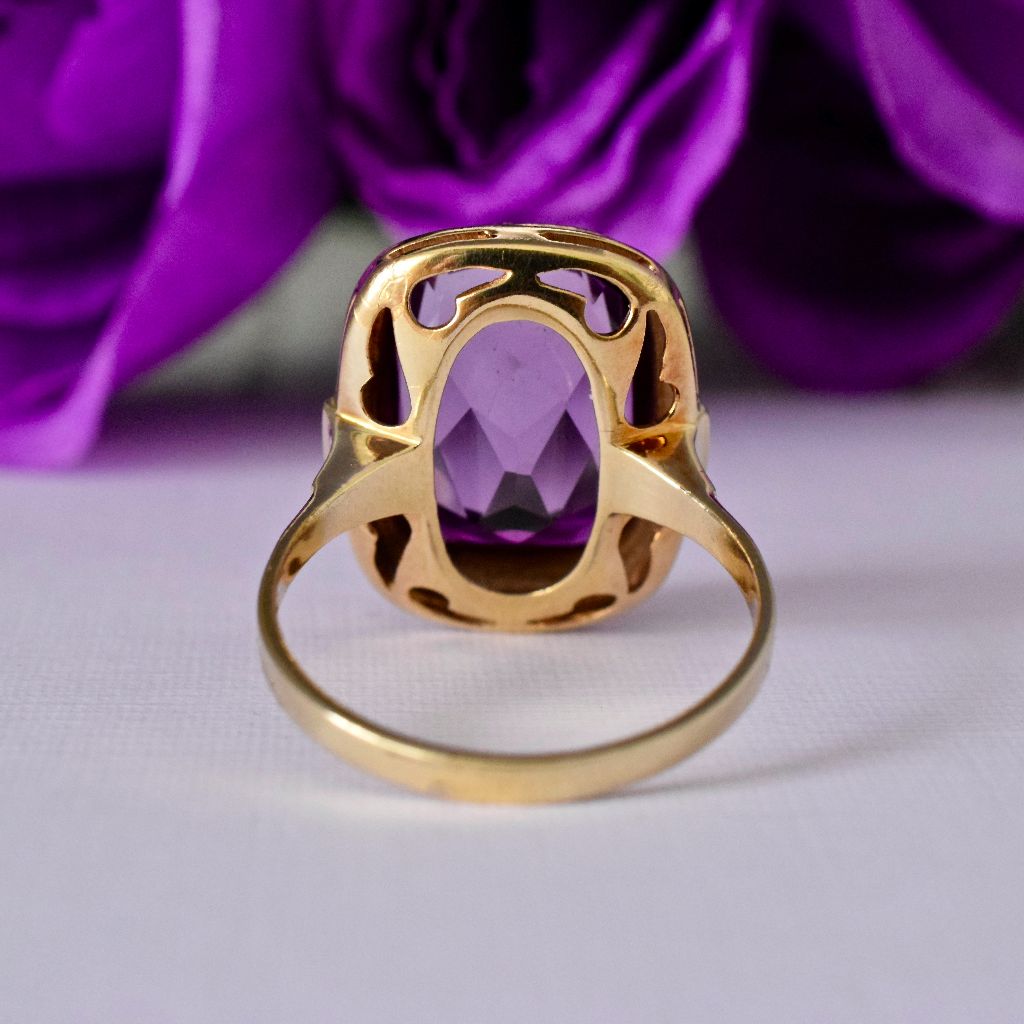 Modern 14ct Yellow Gold Large Natural Amethyst Ring