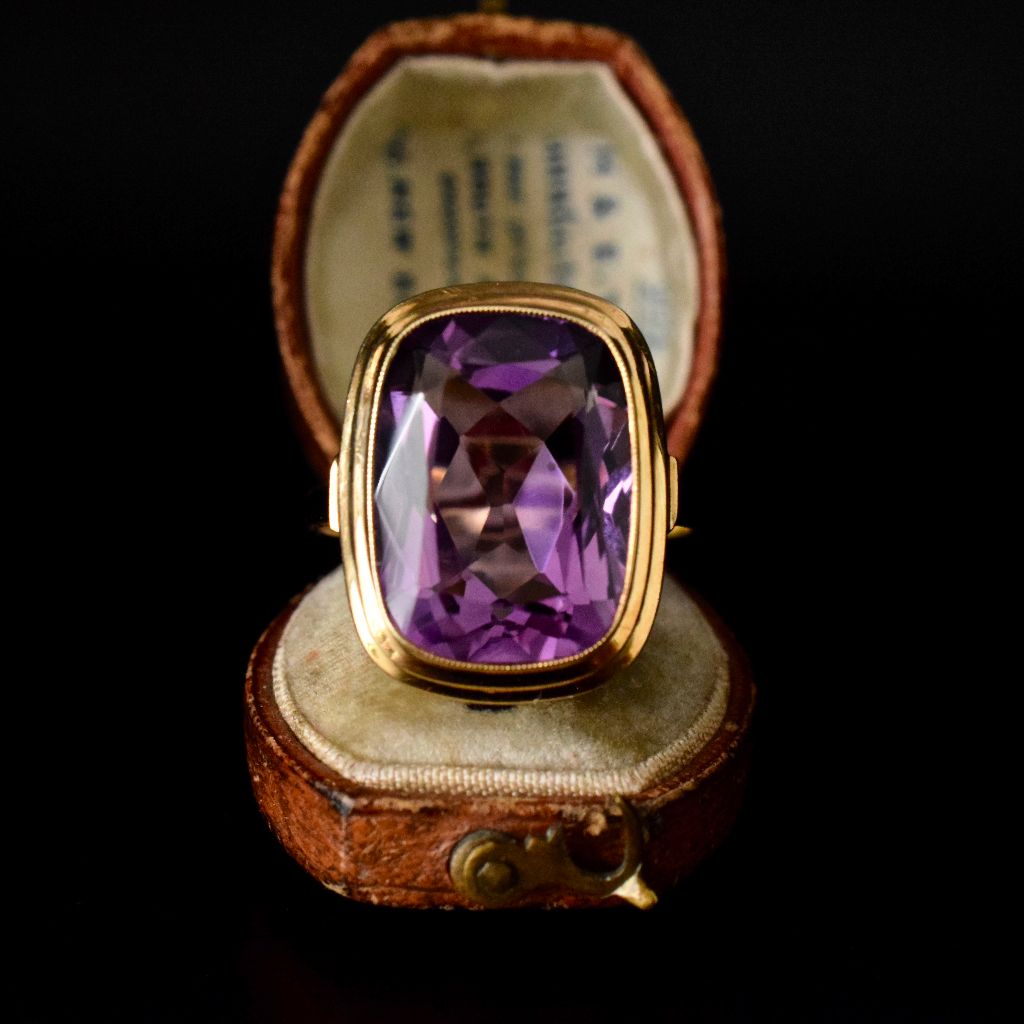 Modern 14ct Yellow Gold Large Natural Amethyst Ring