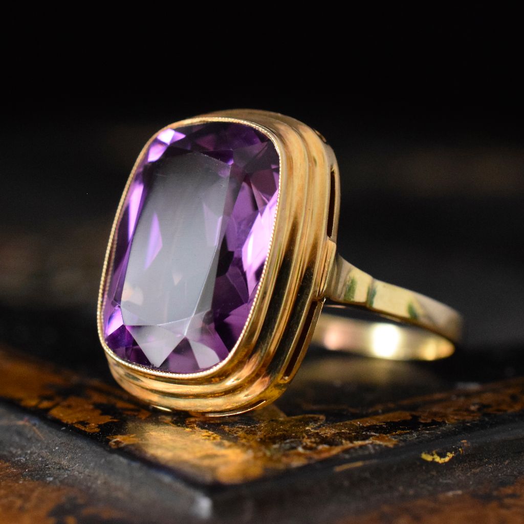 Modern 14ct Yellow Gold Large Natural Amethyst Ring