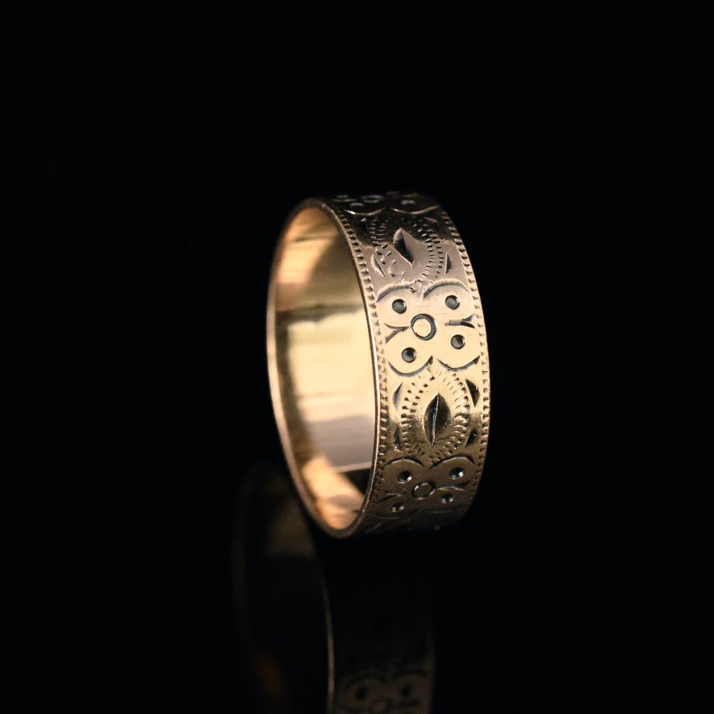 Charming Mid-Century 9ct Rose Gold Patterned Cigar Band