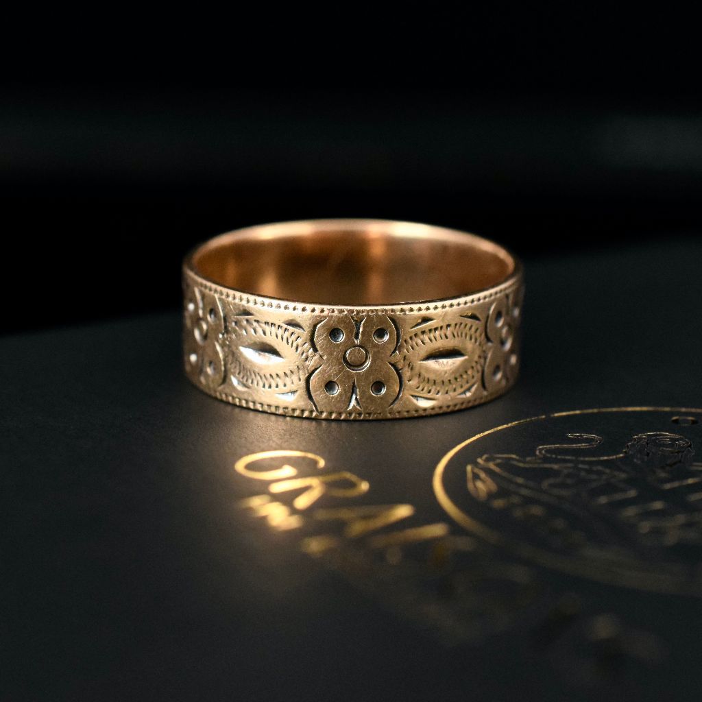 Charming Mid-Century 9ct Rose Gold Patterned Cigar Band