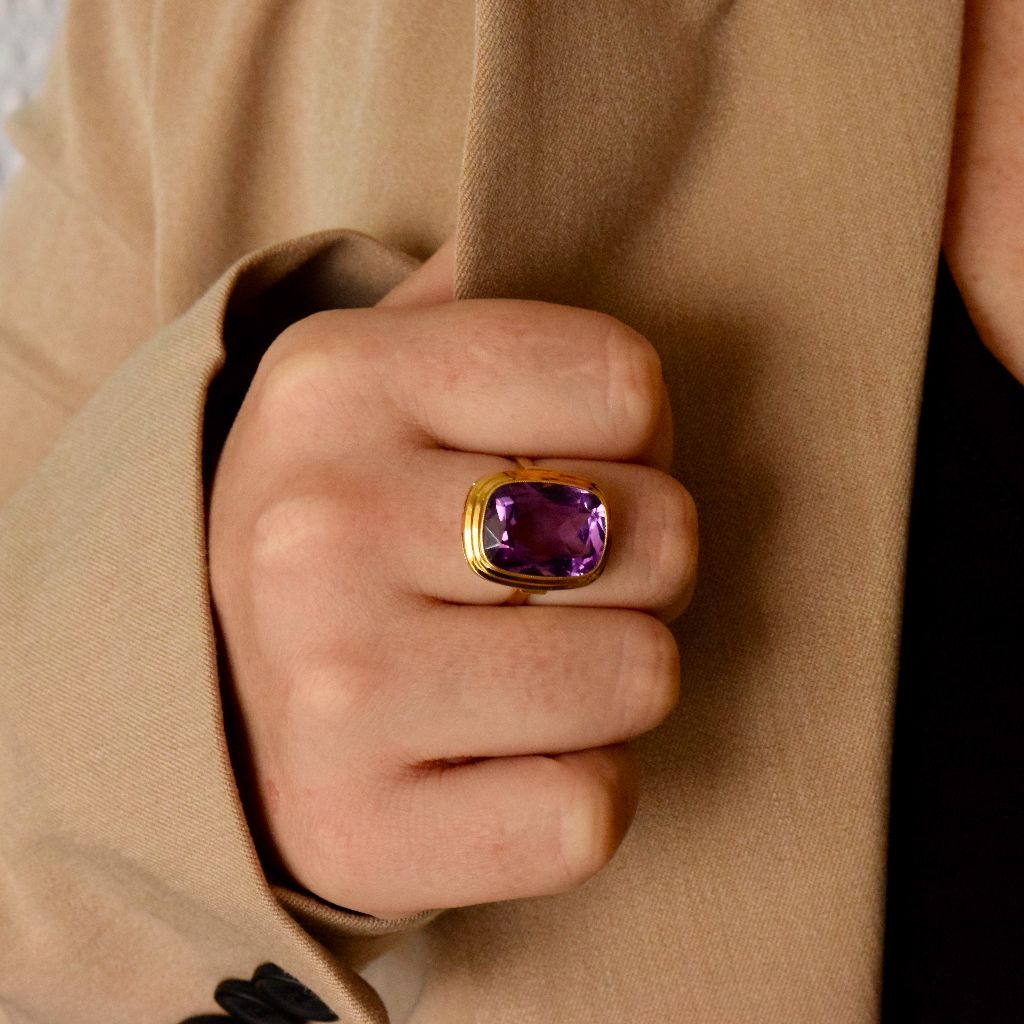 Modern 14ct Yellow Gold Large Natural Amethyst Ring