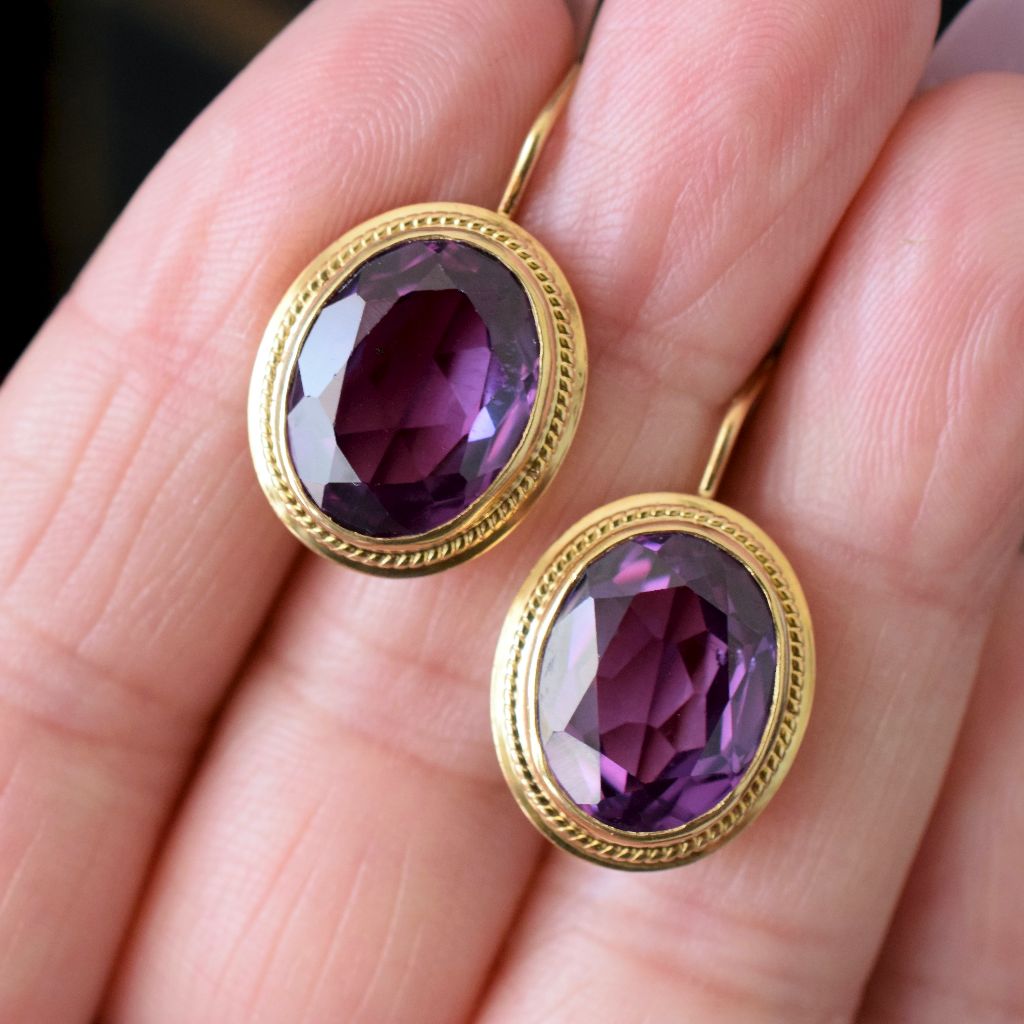 18ct Yellow Gold Lab Created Purple Sapphire Earrings