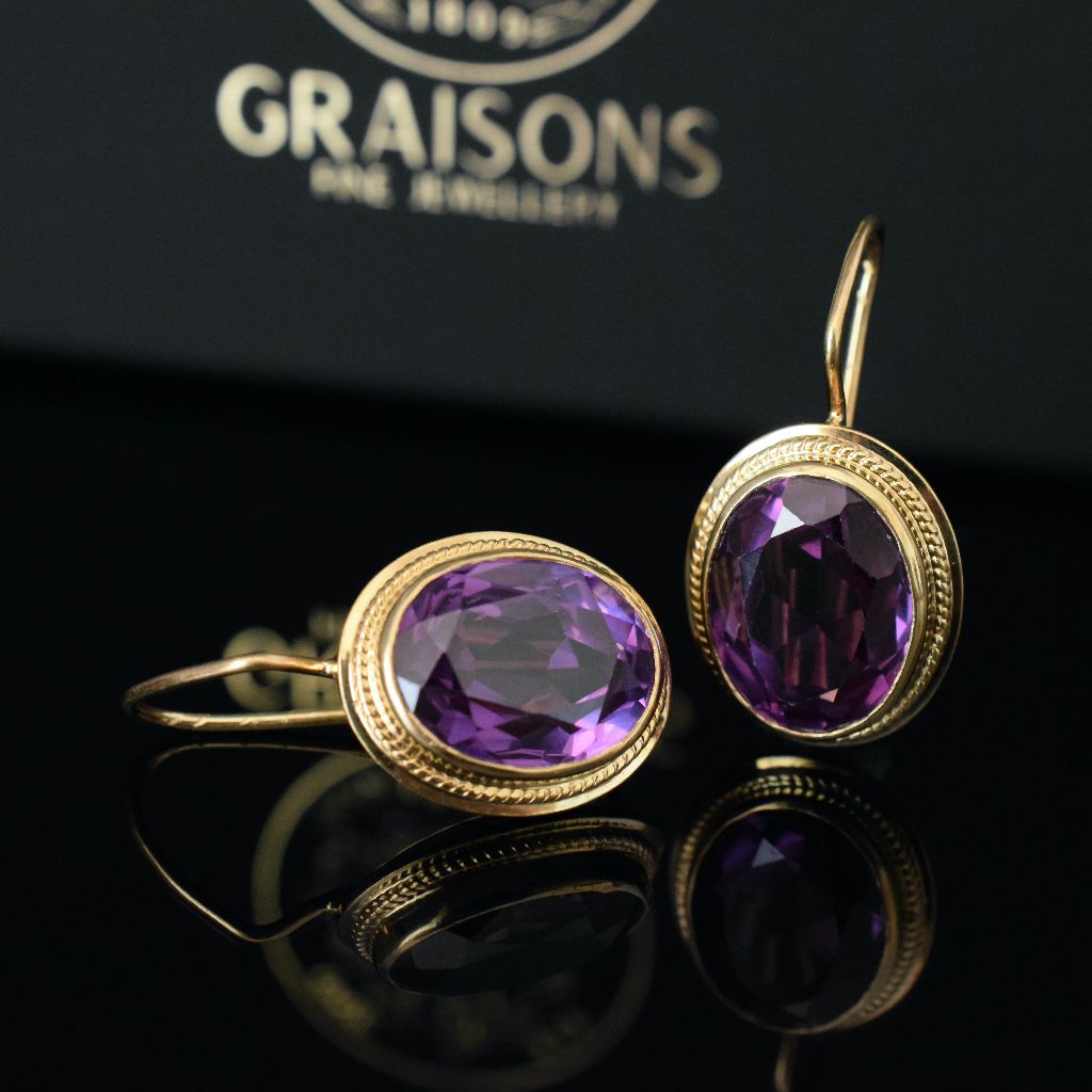 18ct Yellow Gold Lab Created Purple Sapphire Earrings