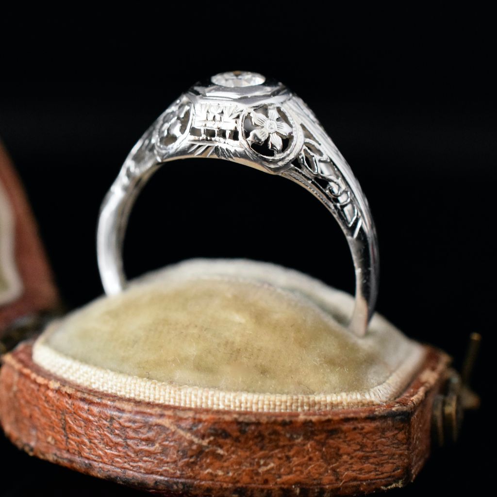 Antique Art Deco 15ct White Gold Diamond Filagree Engagement Ring Circa 1920’s