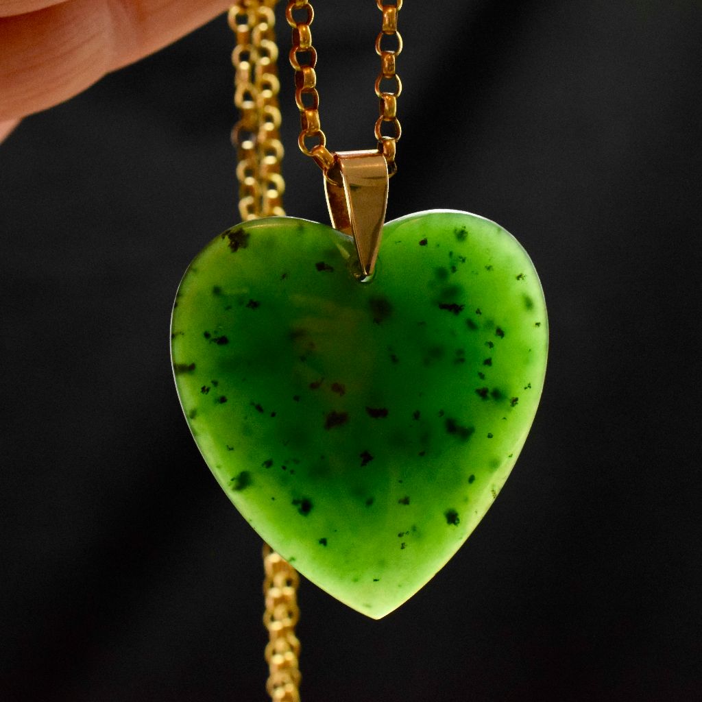 Antique/Vintage ‘Pounamu’ Greenstone Nephrite Jade Large Heart