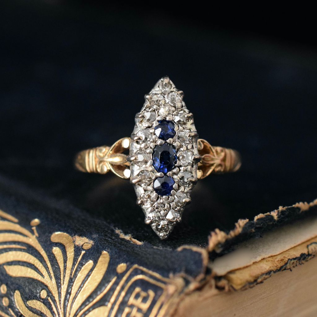 Antique Victorian 18ct Yellow Gold Sapphire And Diamond Ring