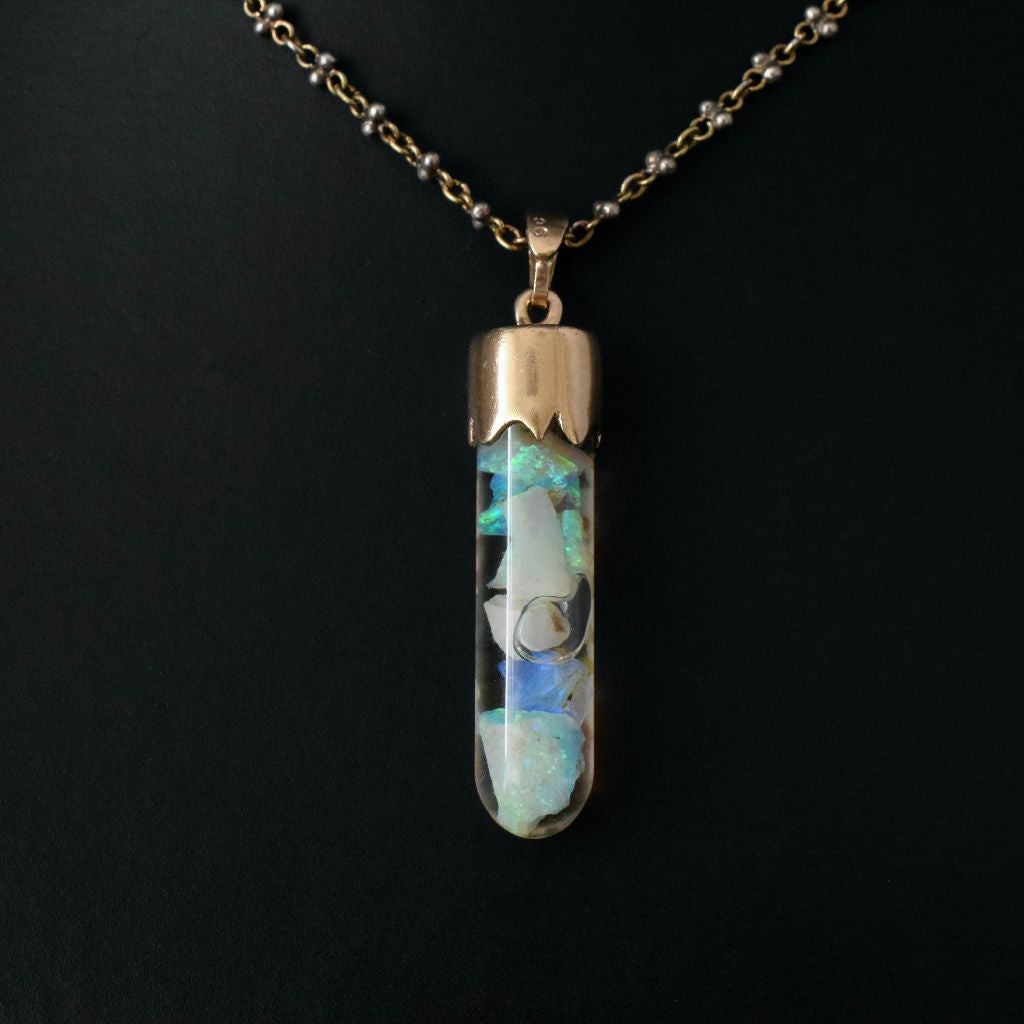 Antique Australian 9ct Rose Gold ‘Floating’ Opal Glass Phial/Vial Circa 1890’s