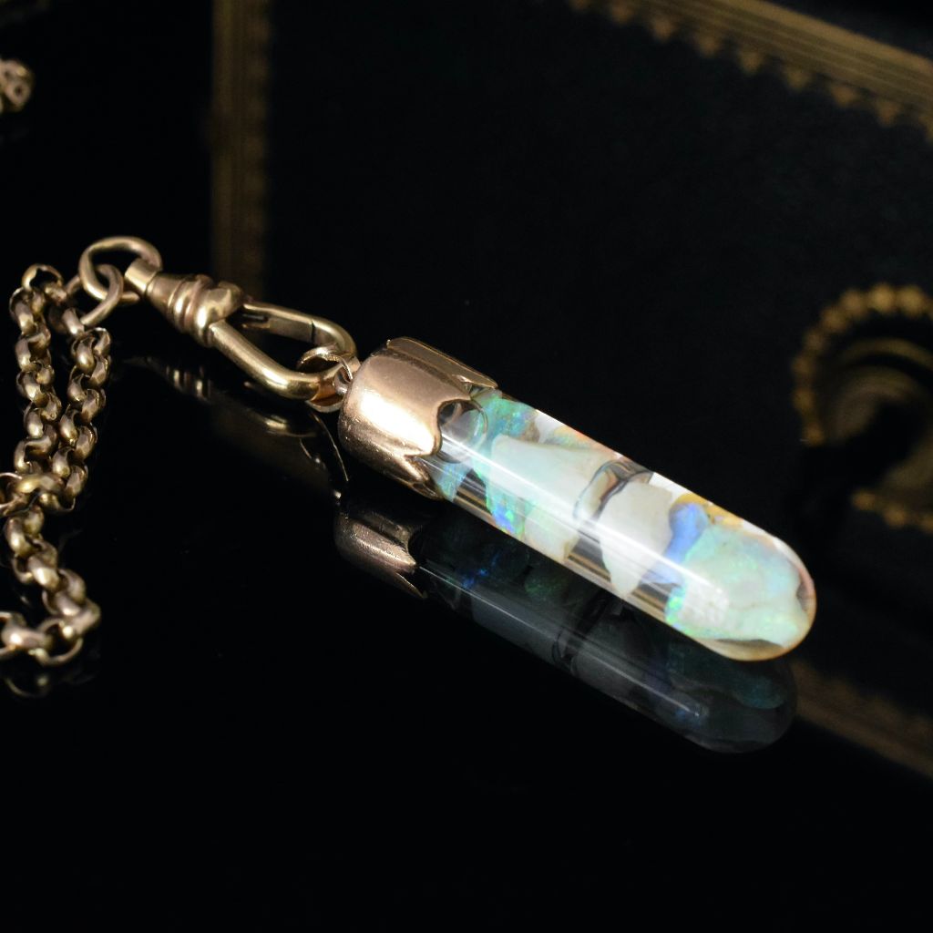 Antique Australian 9ct Rose Gold ‘Floating’ Opal Glass Phial/Vial Circa 1890’s