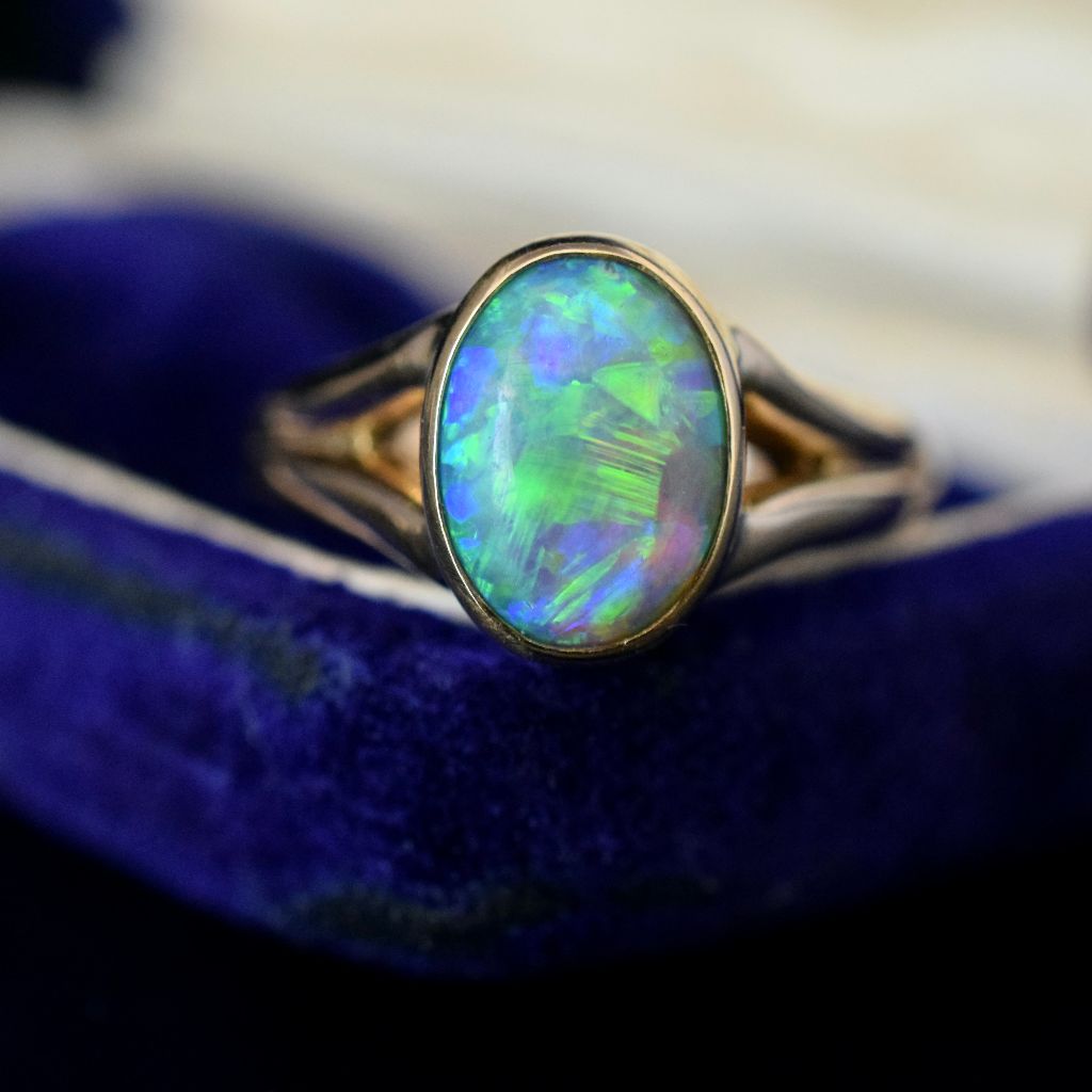 Vintage 14ct Yellow Gold Australian Solid Dark Opal Ring (Independent valuation (2014) included with purchase $4800)