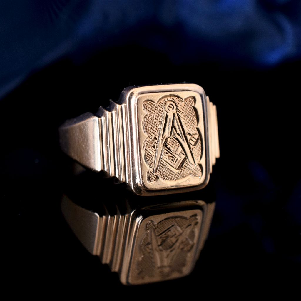 Antique Australian Edwardian 9ct Rose Gold Masonic Ring By ‘Dunklings’ 1912