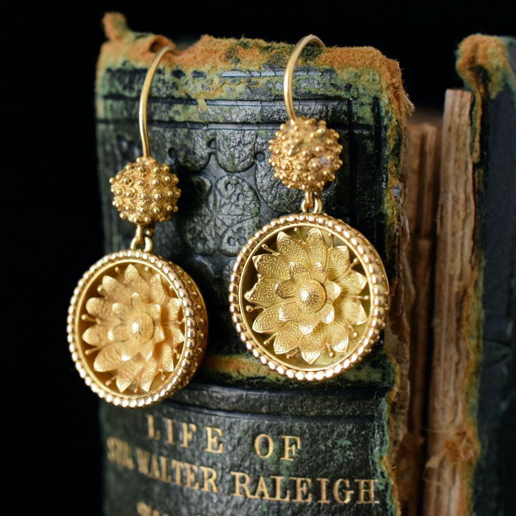 Antique 18ct Yellow Gold Victorian Etruscan Revival Earrings (Independent insurance/retail replacement valuation included with purchase $3850.00 AUD)