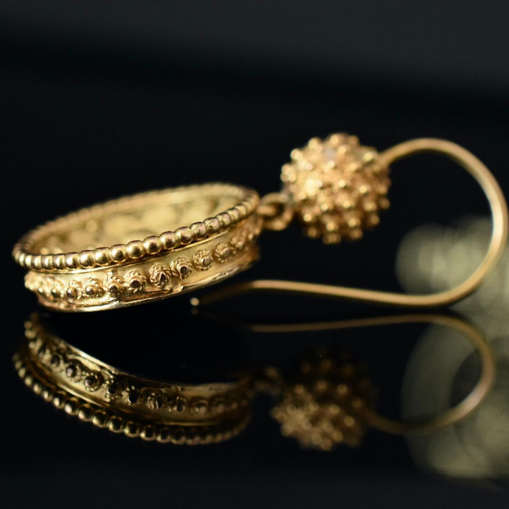Antique 18ct Yellow Gold Victorian Etruscan Revival Earrings (Independent insurance/retail replacement valuation included with purchase $3850.00 AUD)