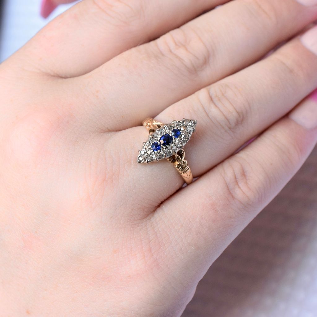 Antique Victorian 18ct Yellow Gold Sapphire And Diamond Ring