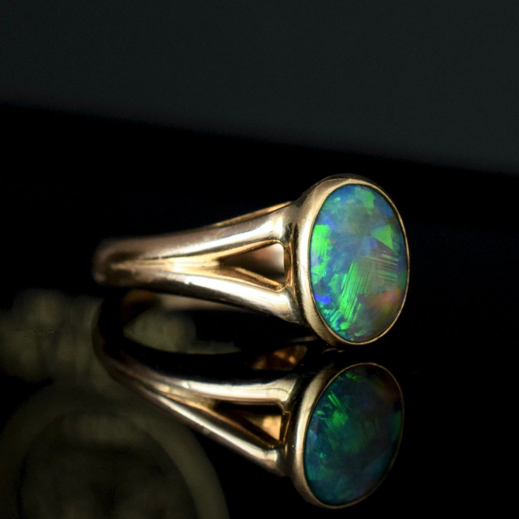 Vintage 14ct Yellow Gold Australian Solid Dark Opal Ring (Independent valuation (2014) included with purchase $4800)