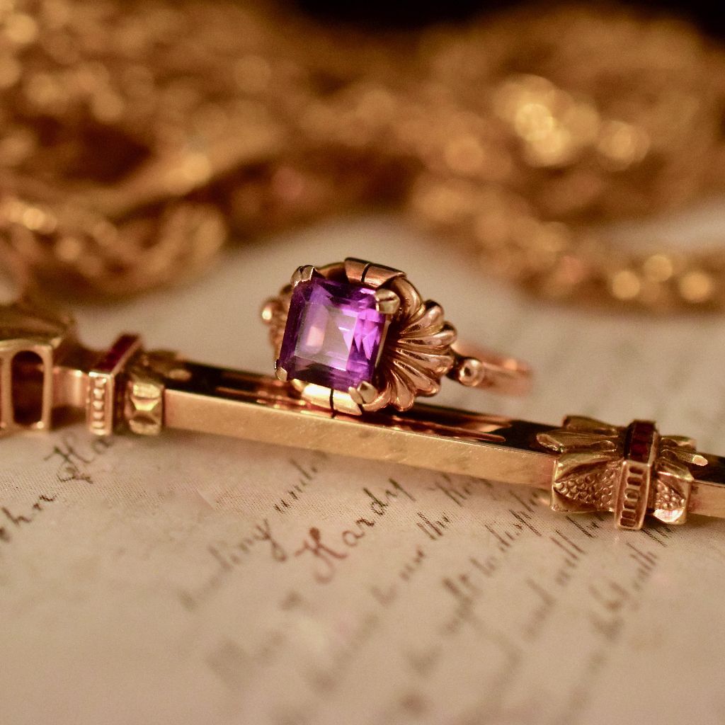 Antique 18ct Gold Step-Cut Amethyst Ring