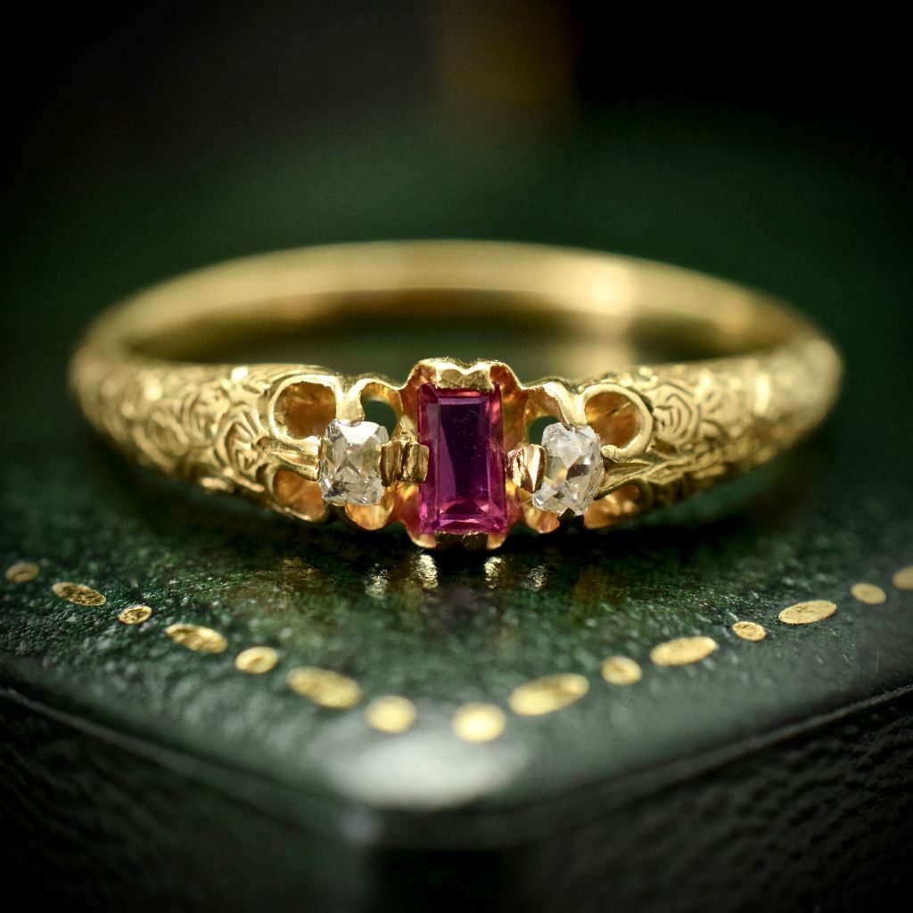 Antique Ruby And Old Mine Cushion Cut Diamond Ring
