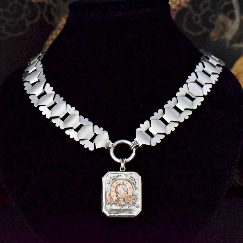 Victorian Era Sterling Silver Book-Chain Necklace Circa 1890