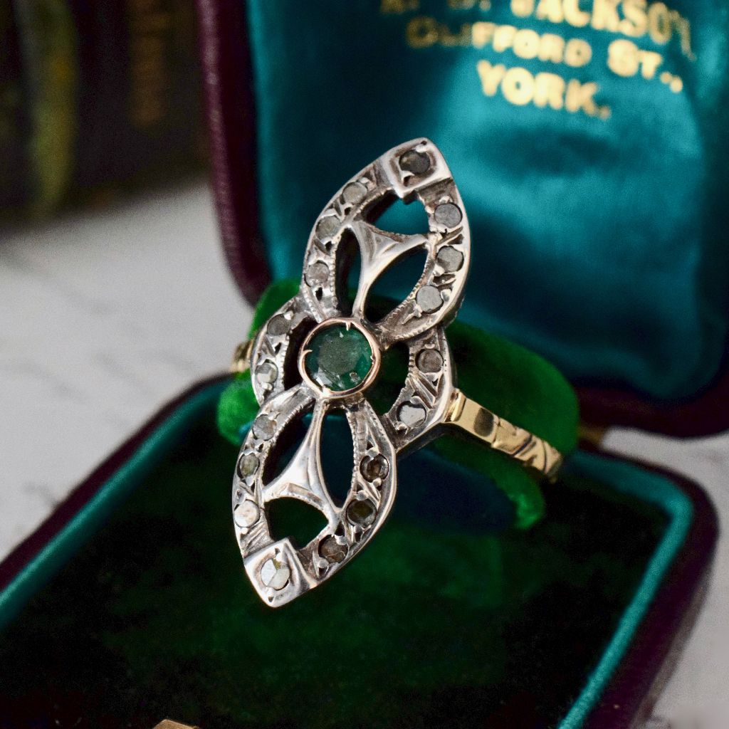 Superb Antique Emerald And Diamond ‘Navette’ Style Ring
