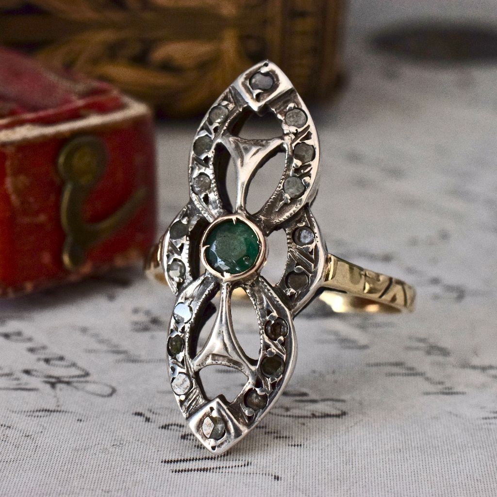 Superb Antique Emerald And Diamond ‘Navette’ Style Ring
