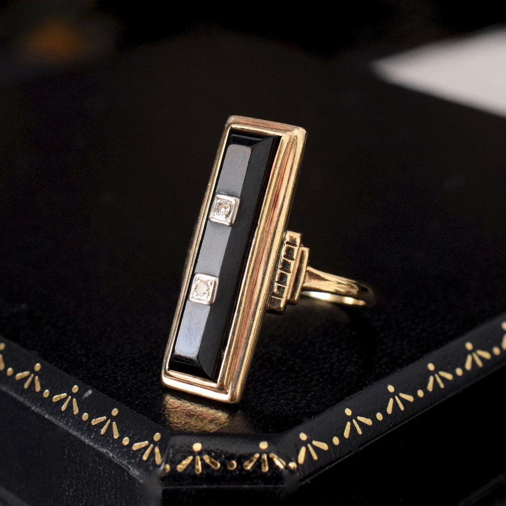 Antique Art Deco Onyx Diamond 10k Yellow Gold Ring Provenance 1931