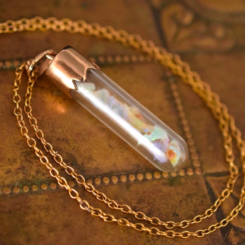 Antique 9ct Rose Gold ‘Floating’ Opal Glass Phial Vial Circa 1890’s