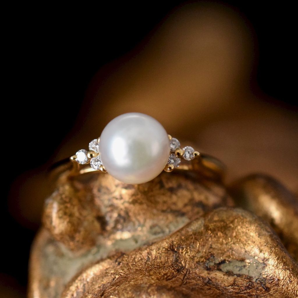 18ct Akoya Pearl And Diamond Ring