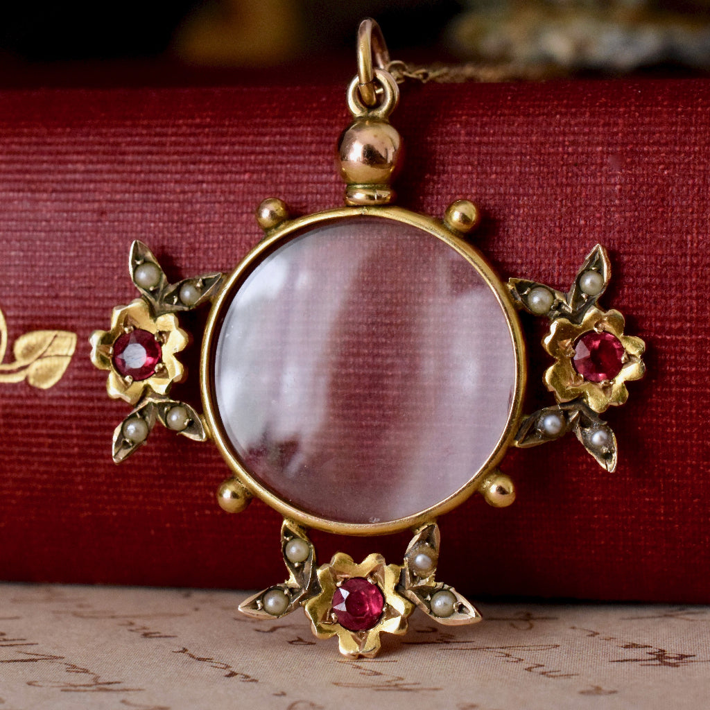 Exquisite Late Victorian Early Edwardian 9ct Garnet Seed Pearl Locket