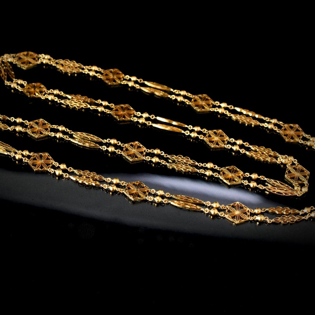 Antique 22ct Gold French Filigree Long Chain Circa 1900