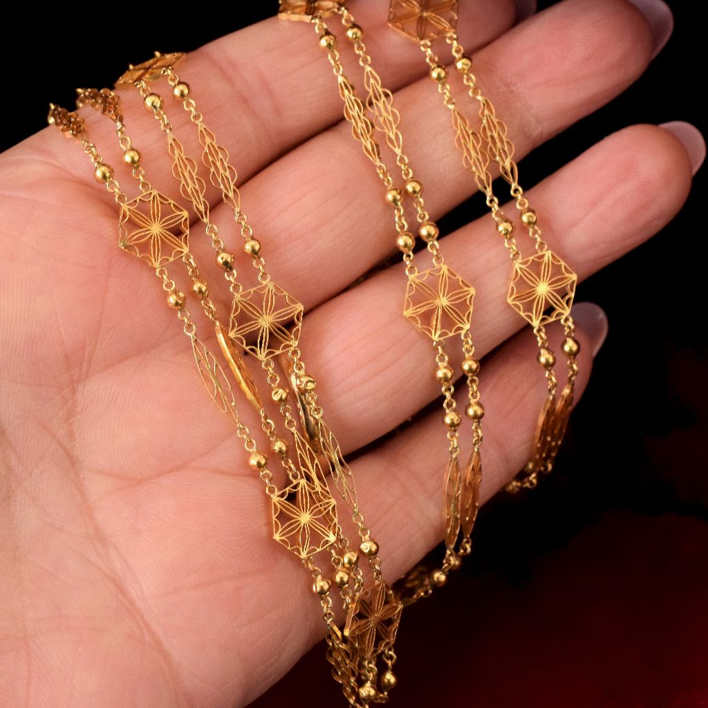 Antique 22ct Gold French Filigree Long Chain Circa 1900