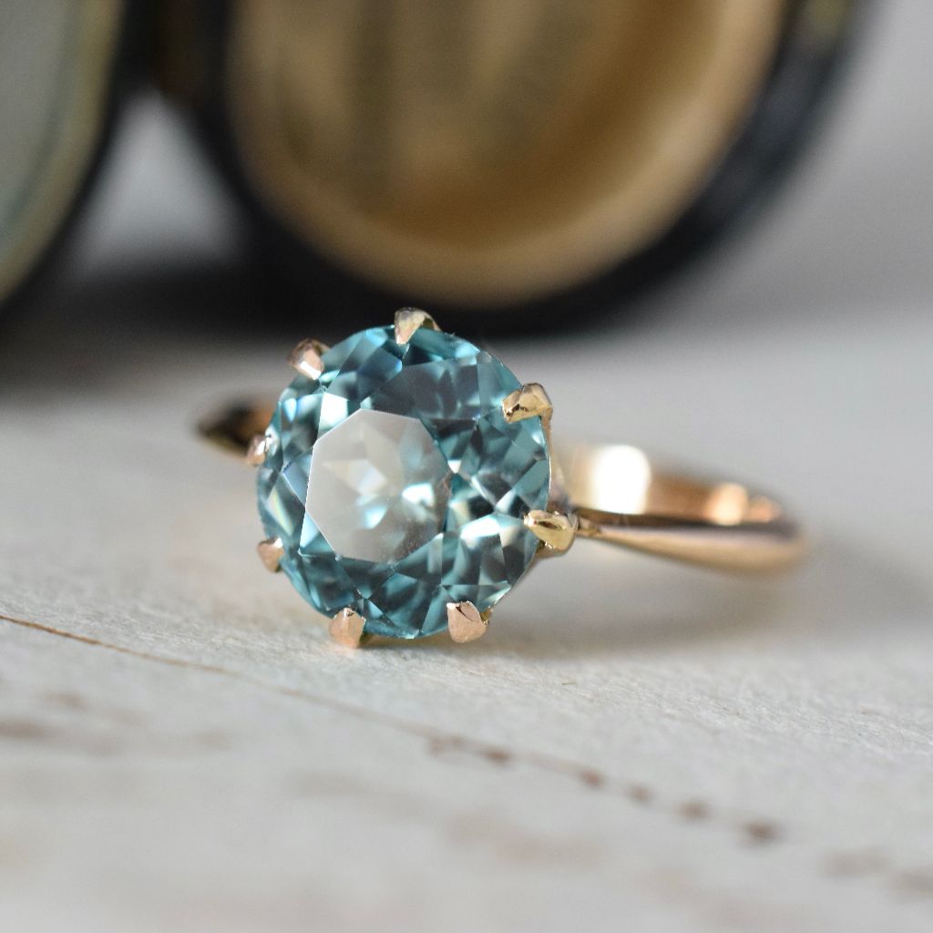 Antique / Vintage 15ct Rose Gold Natural Blue Zircon Ring 3.86cts (Valuation Included)