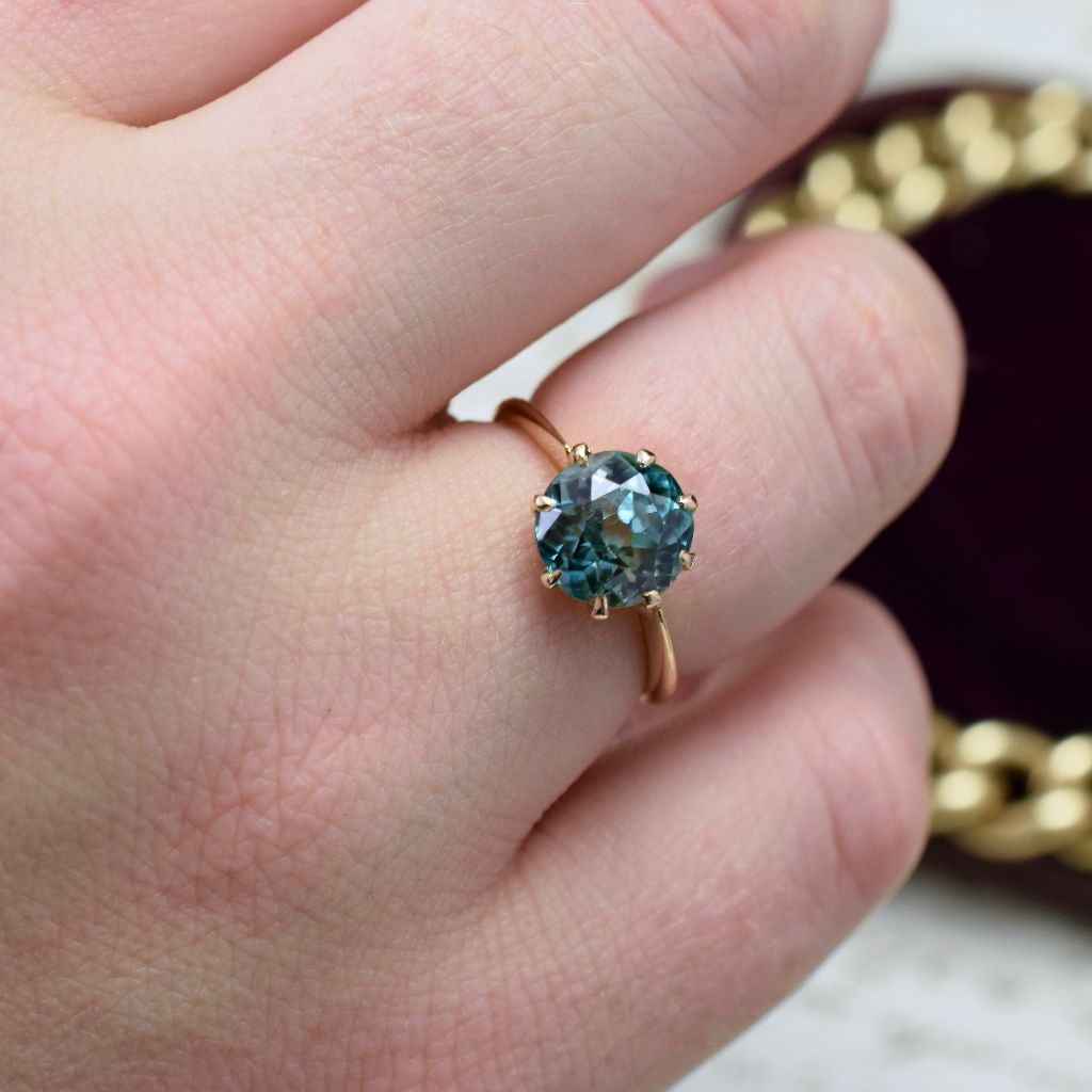 Antique / Vintage 15ct Rose Gold Natural Blue Zircon Ring 3.86cts (Valuation Included)