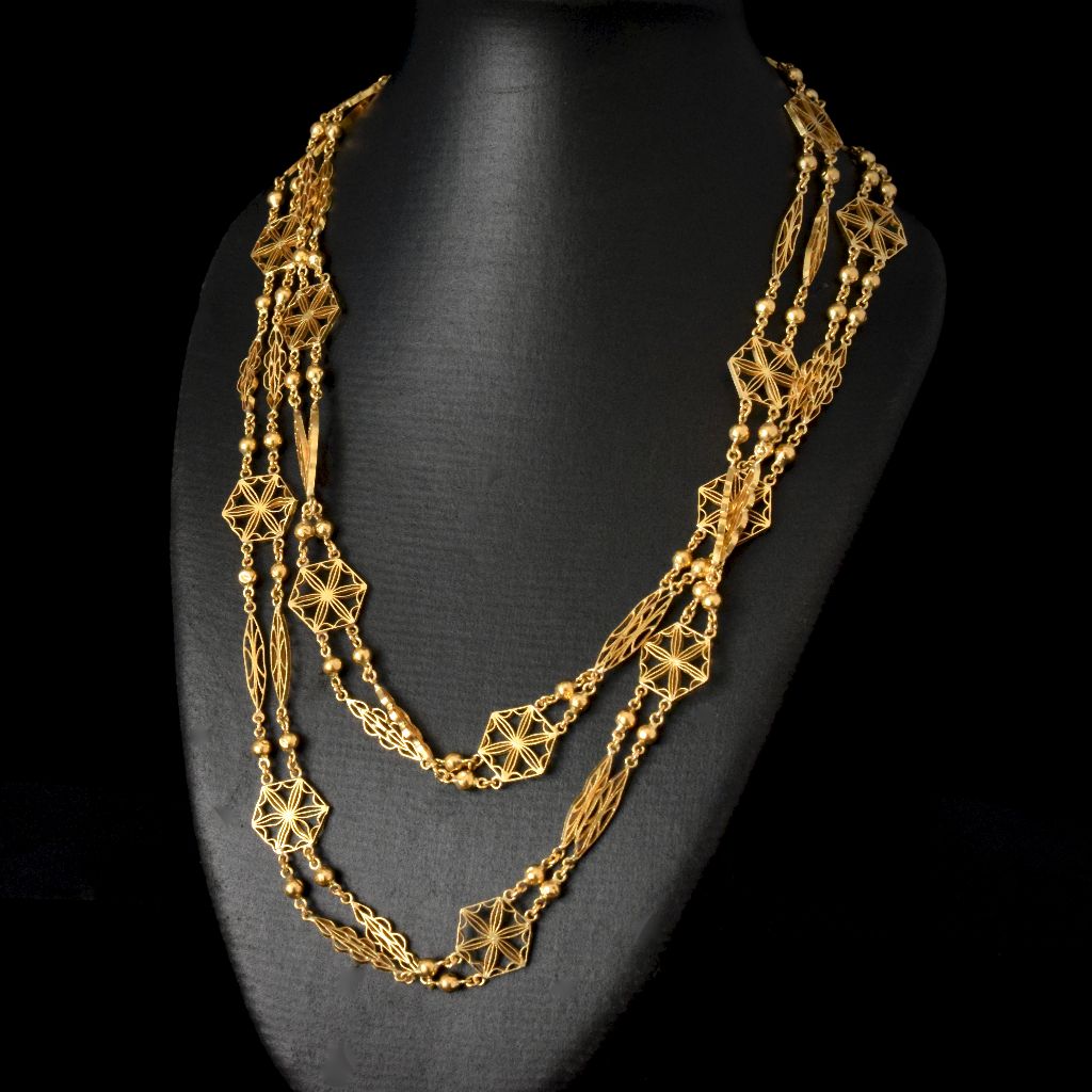 Antique 22ct Gold French Filigree Long Chain Circa 1900