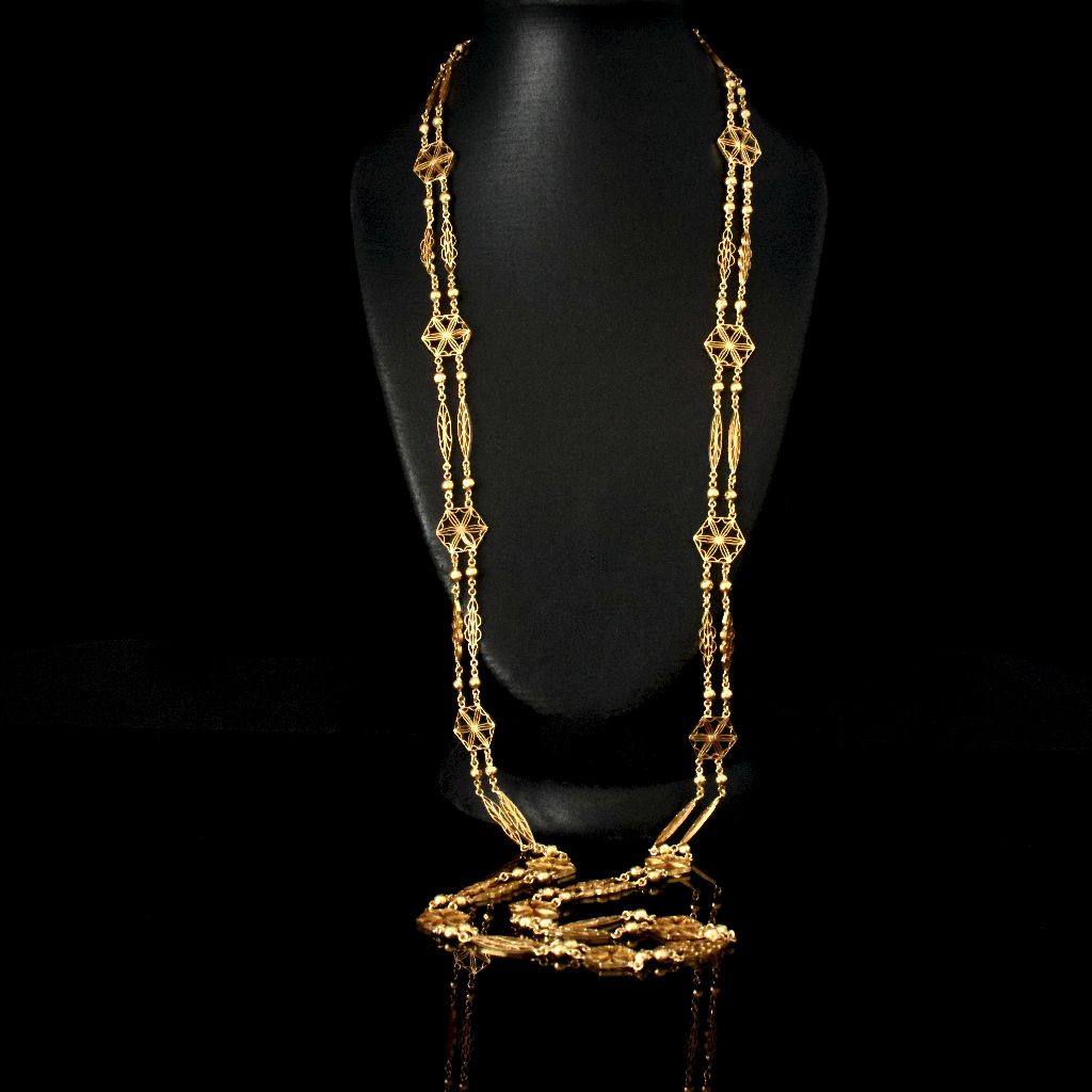 Antique 22ct Gold French Filigree Long Chain Circa 1900