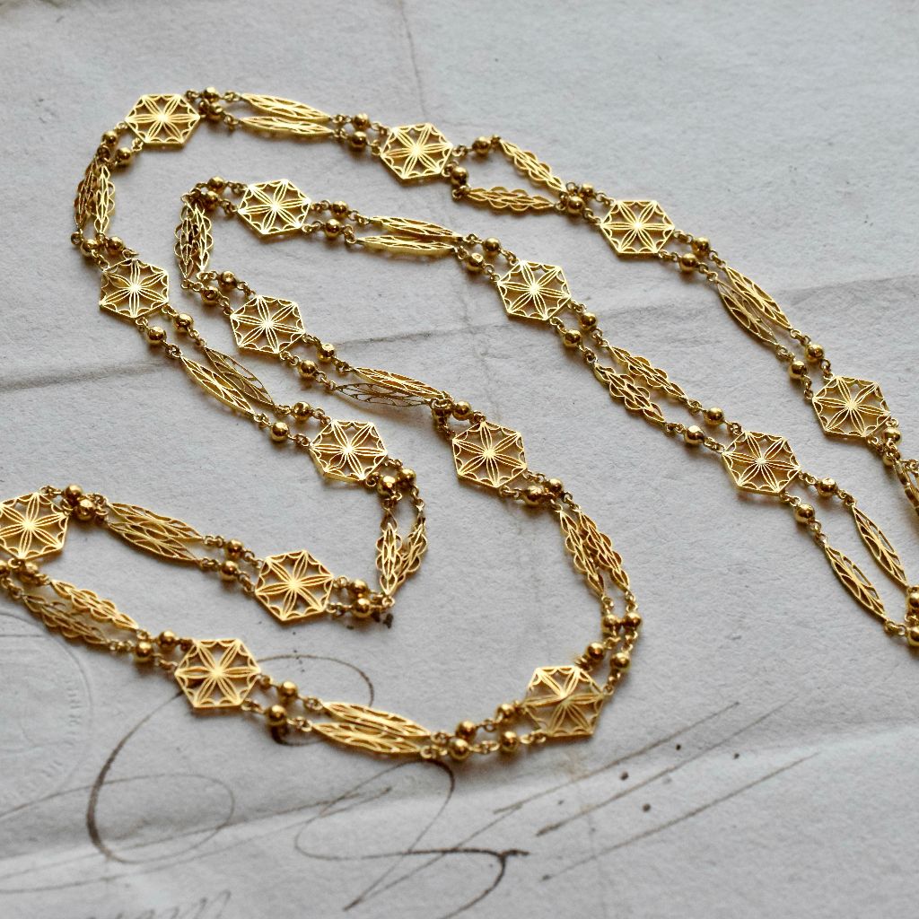 Antique 22ct Gold French Filigree Long Chain Circa 1900