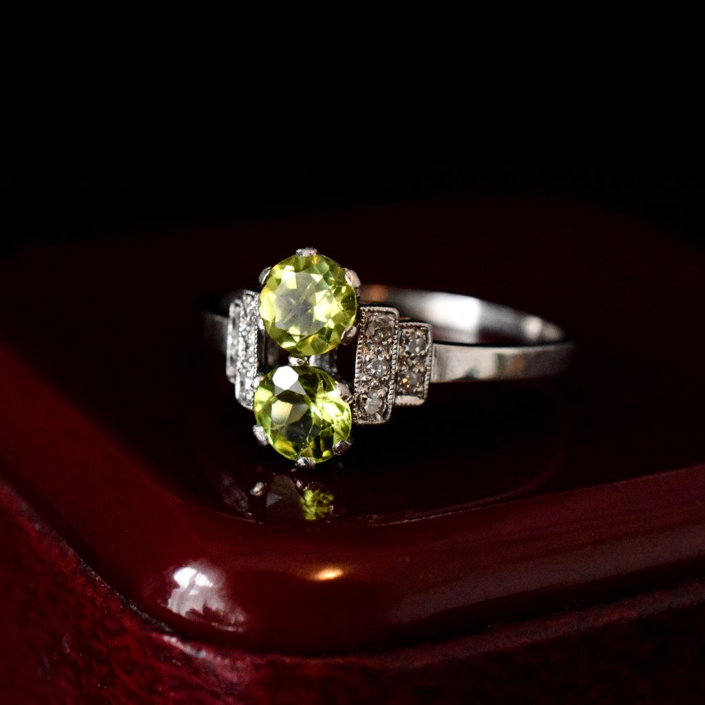 Art Deco Style Platinum Peridot Diamond Ring
