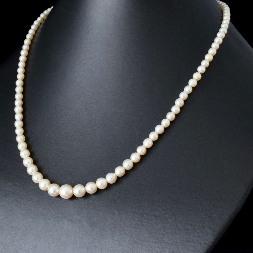 Vintage Graduated Cultured Pearl Silver Marcasite Necklace Circa 1950’s