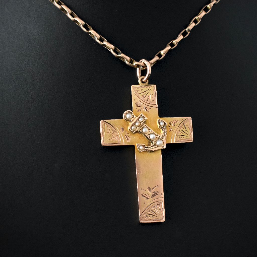 Antique Australian 9ct Rose Gold Seed Pearl Crucifix By H Simonsen Circa 1905