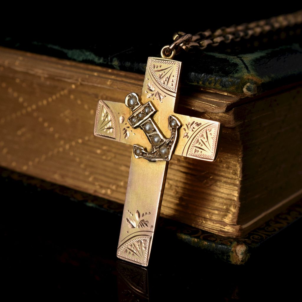 Antique Australian 9ct Rose Gold Seed Pearl Crucifix By H Simonsen Circa 1905