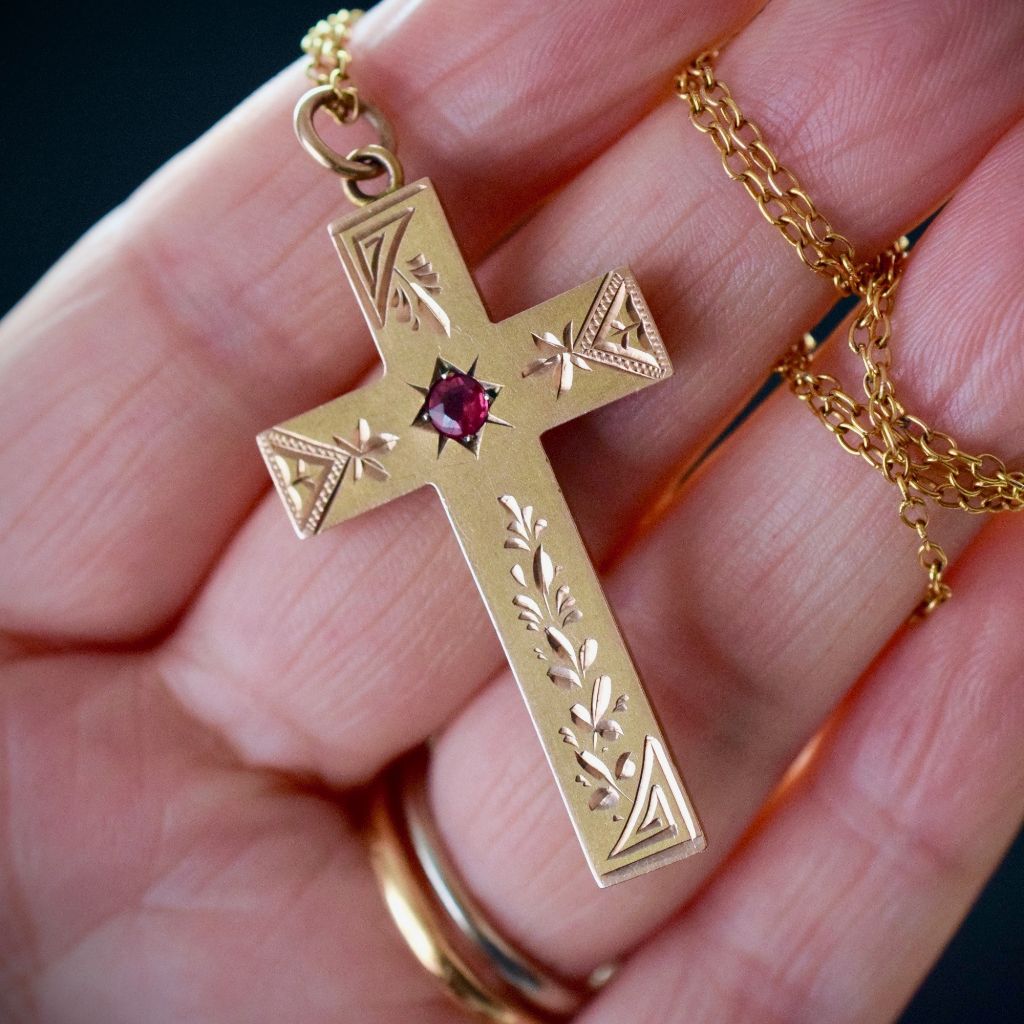 Antique Cross/Crucifix 9ct Rose Bloomed Gold by Robert Rollason, Sydney Circa 1910