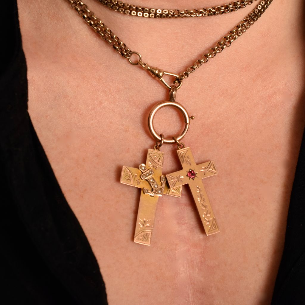 Antique Australian 9ct Rose Gold Seed Pearl Crucifix By H Simonsen Circa 1905