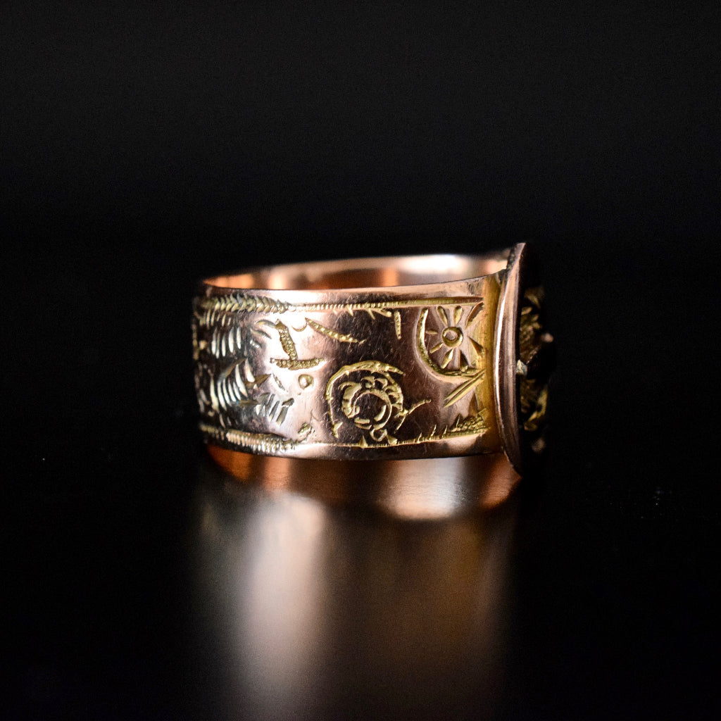 Antique Edwardian 1907 Rose Gold Wide Buckle Ring