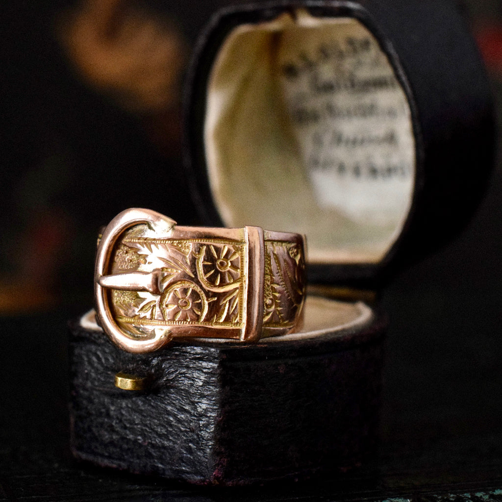Antique Edwardian 1907 Rose Gold Wide Buckle Ring