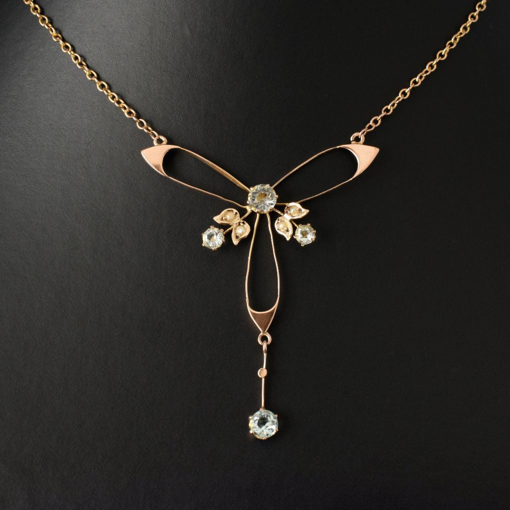Antique Edwardian/ Deco 9ct Rose Gold Blue Paste Necklace by Willis and Sons