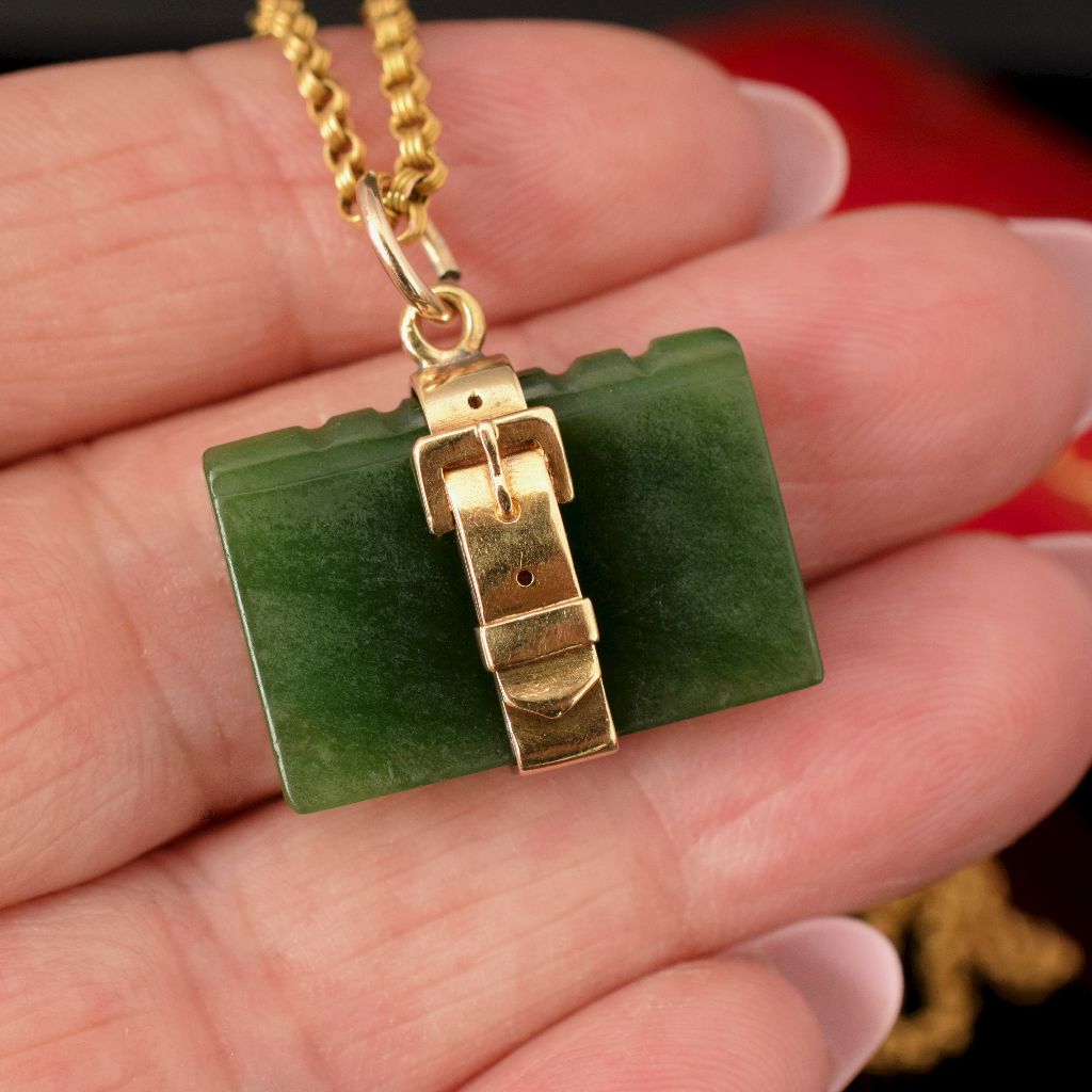 Antique Nephrite Jade 9ct Gold ‘Suitcase’ Charm Fob