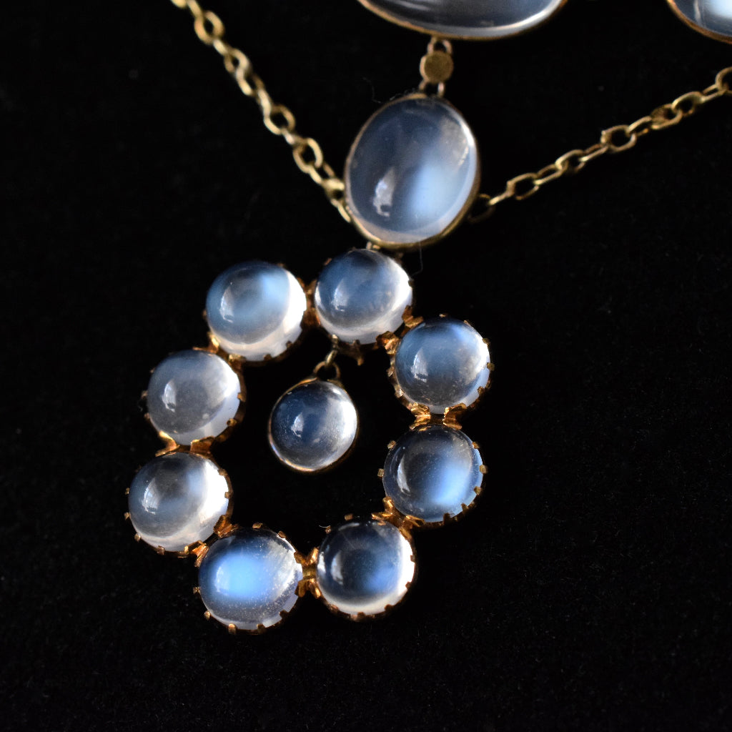 Antique Edwardian 9ct Yellow Gold Moonstone Necklace