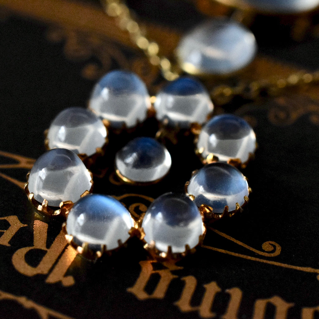 Antique Edwardian 9ct Yellow Gold Moonstone Necklace